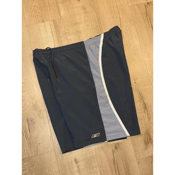 Reebok Nylon Black/Grey Hoop Shorts Mens LG Vintage Y2K Rare 90s - Picture 1 of 5